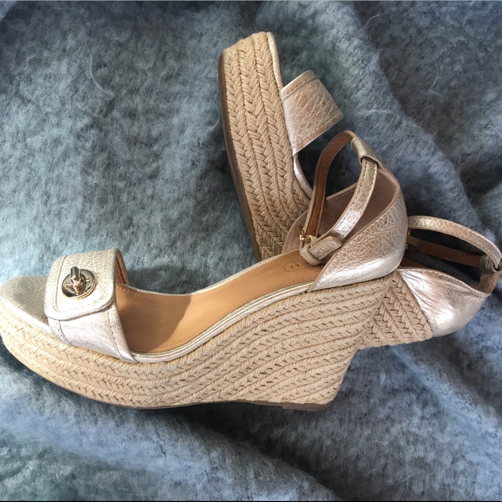 Coach Gold Wedge Espadrilles